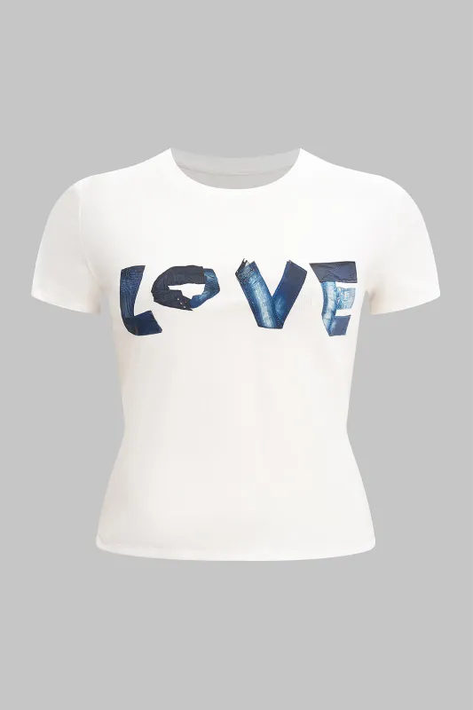 Plus Size Letter Print Round Neck Short Sleeve T-Shirt sold by Micas