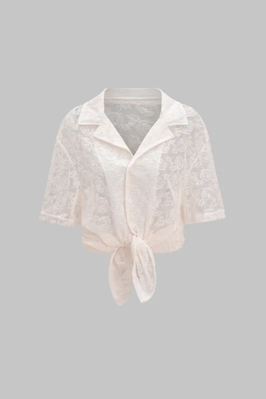 Cut Out Sheer Lace Short-Sleeve Shirt sold by Micas