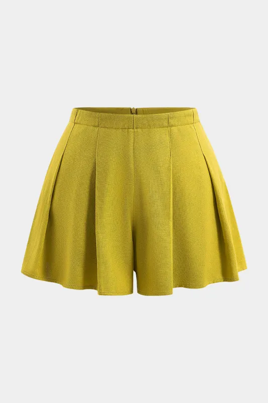 Plus størrelse linned ruched lynlås detaljerede shorts sold by Micas