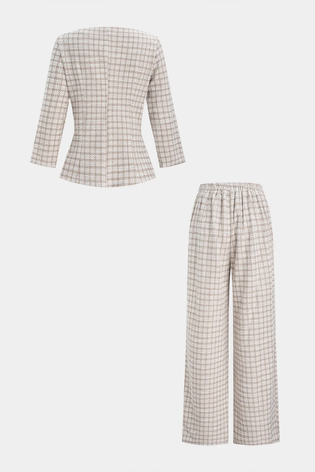 Plaid Print Square Neck Long Sleeve Top And Straight Leg Pants Set sold by Micas product image thumbnail 2