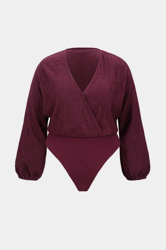 Plus Size V-Neck Long Sleeve Bodysuit sold by Micas