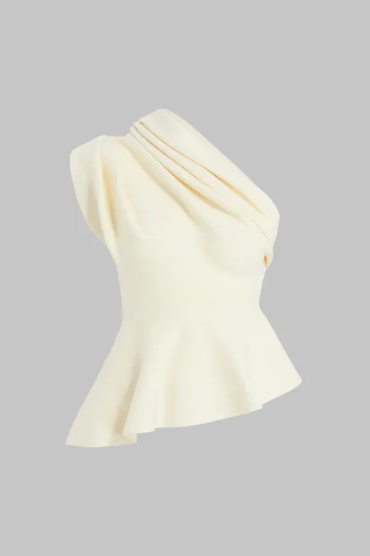 Knit One Shoulder Ruched Asymmetrical Tank Top sold by Micas