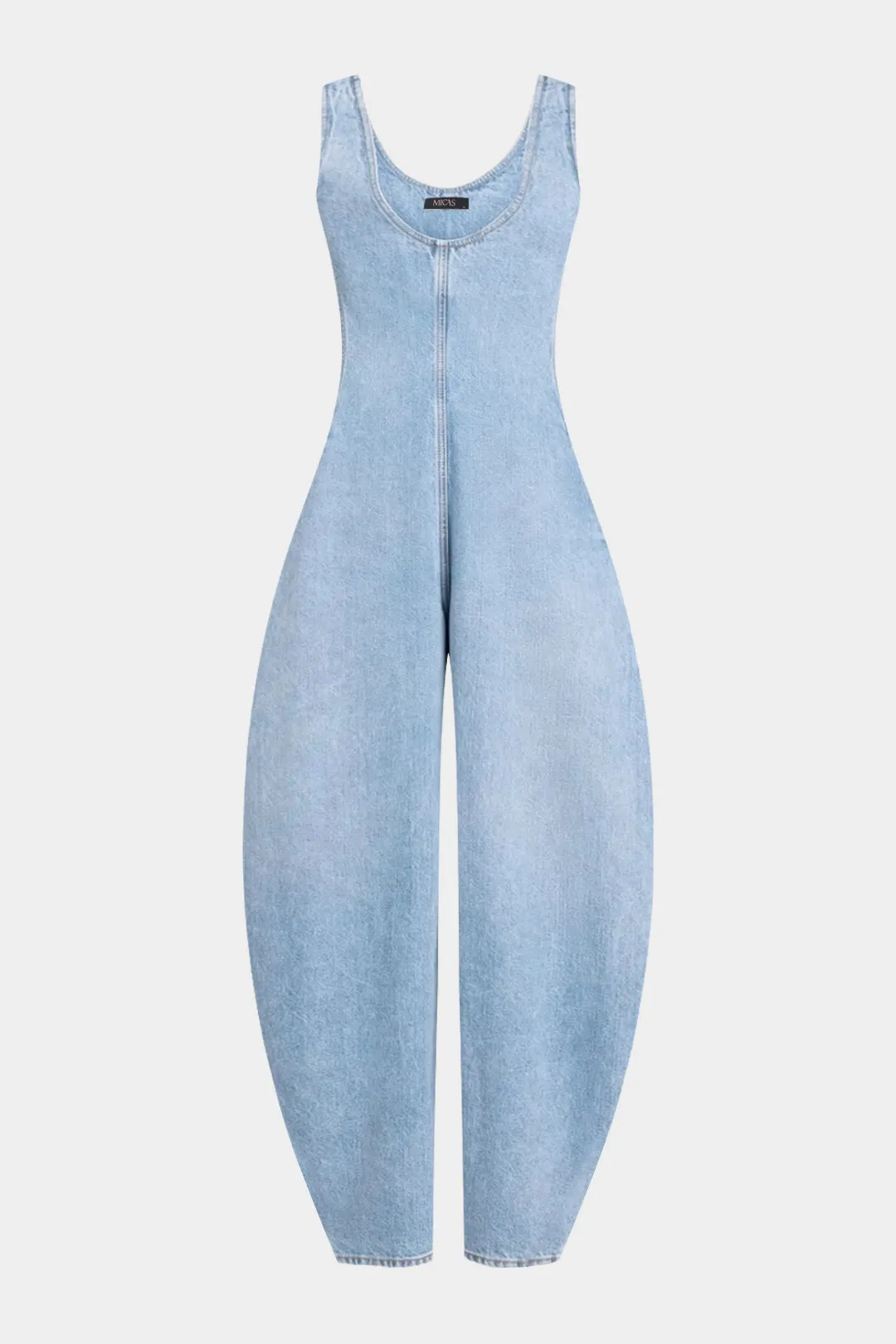 Denim Round Neck Pocket Sleeveless Jumpsuit sold by Micas