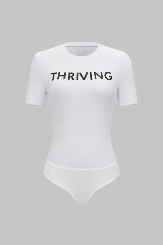 Letter Print Round Neck Short Sleeve Bodysuit sold by Micas