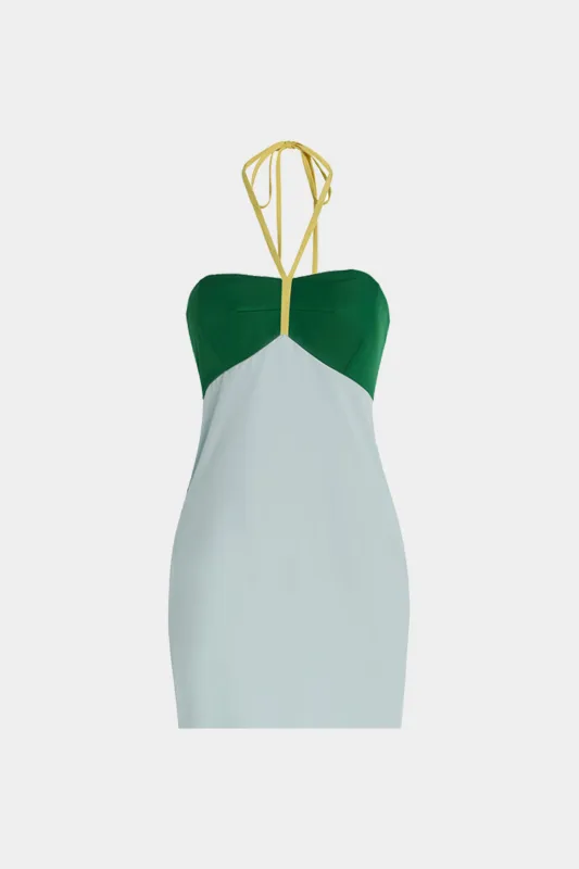 Contrast Tie-Up Halter Neck Backless Sleeveless Mini Dress sold by Micas