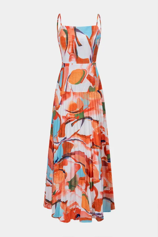 Geometric Print Pleated Sleeveless Maxi Dress sold by Micas