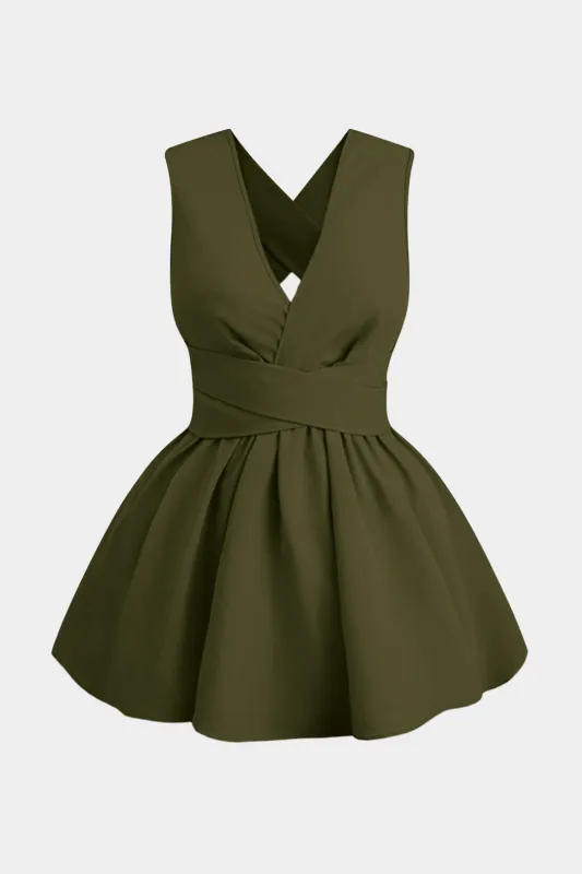 Plus Size V-Neck Ruched Backless Sleeveless Mini Dress sold by Micas