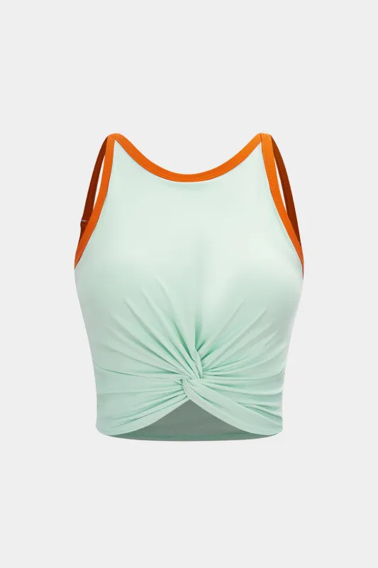 Contrast Twist Knot Backless Tank Top sold by Micas