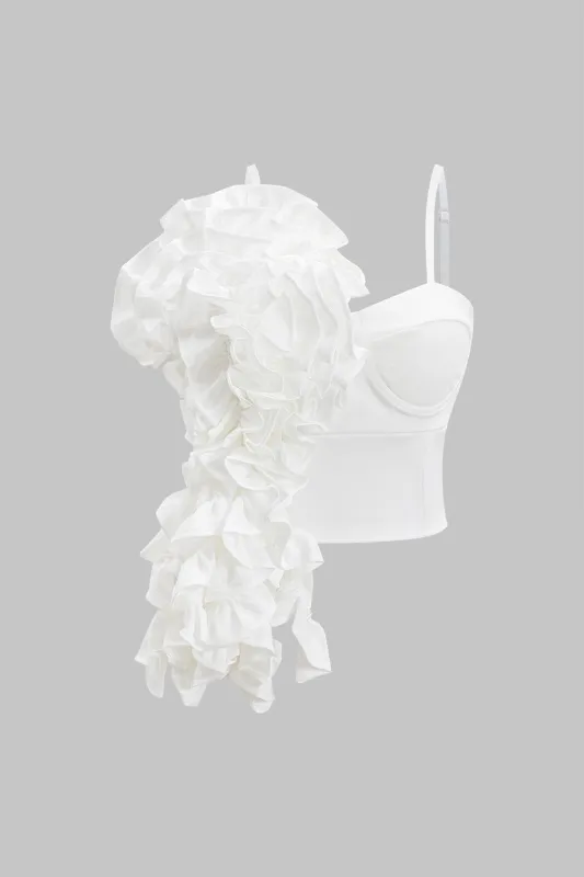 3D Floral Decor Shirred Zipper Tank Top sold by Micas