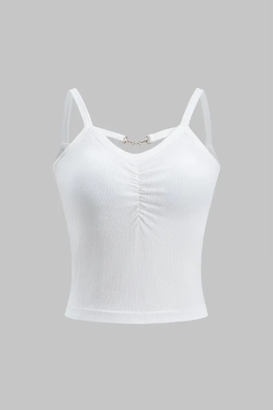 Metallic Chain Decor Ruched Tank Top sold by Micas