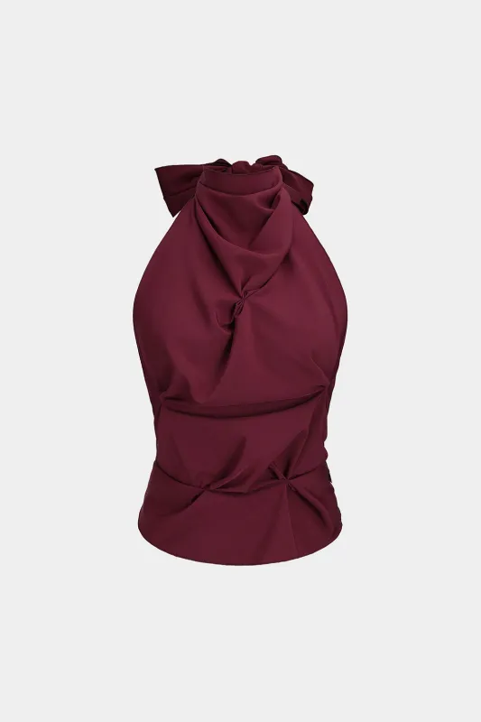 Backless Tie Up Asymmetrical Ruched Tank Top sold by Micas