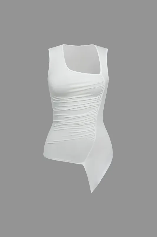 Asymmetrical Ruched Sleeveless Tank Top made by Micas