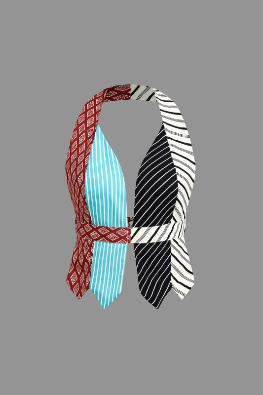 Contrast Halter Neck Backless Tank Top sold by Micas