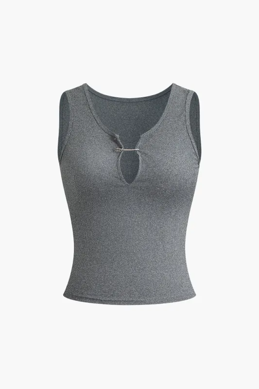 Solid V-Neck Sleeveless Tank Top sold by Micas