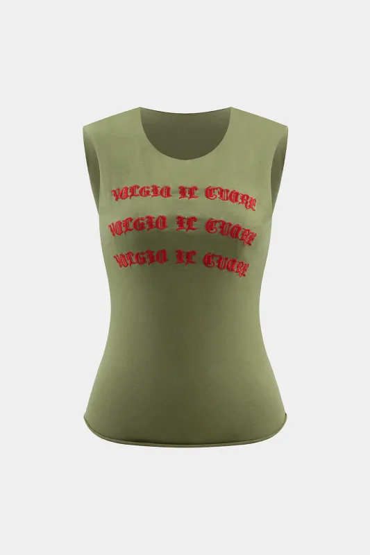 Embroidery Print Sleeveless Tank Top sold by Micas