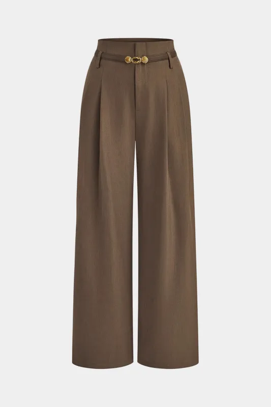 Solid Belted Straight Leg Pants sold by Micas