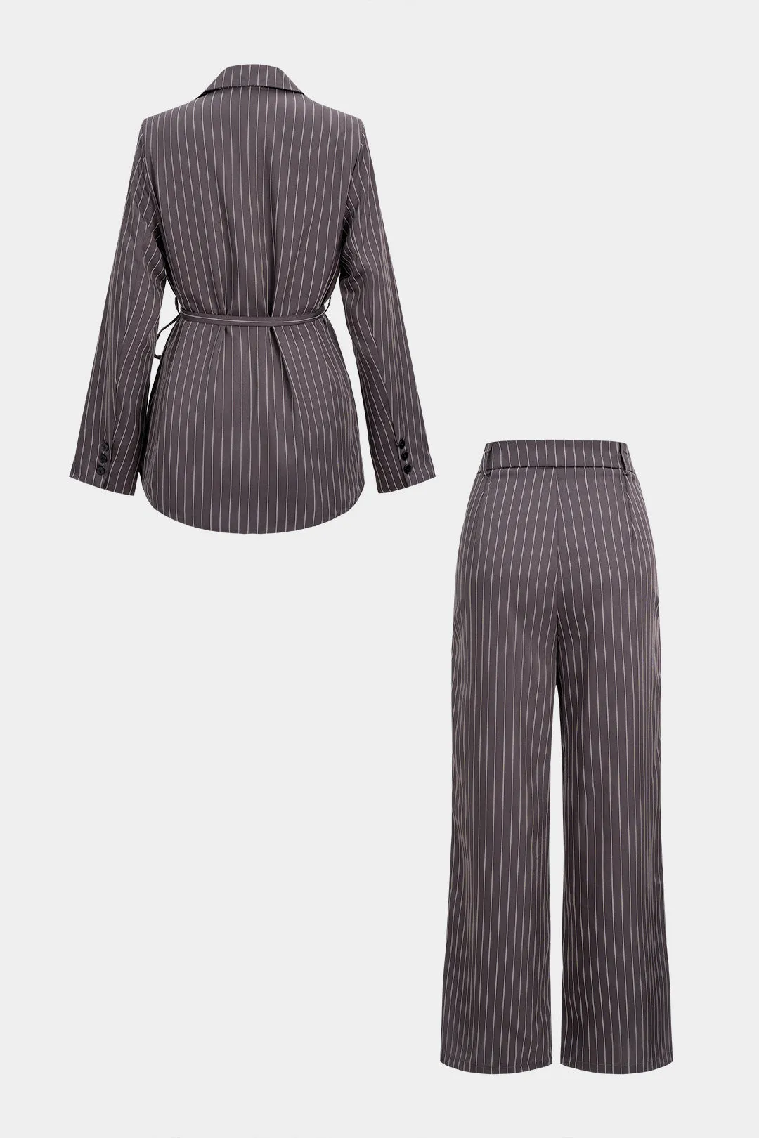 Stripes Print Notched Lapel Belted Blazer And Straight Leg Pants Set sold by Micas product image thumbnail 3
