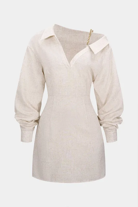 Linen Metallic Chain One Shoulder Long Sleeve Mini Dress sold by Micas