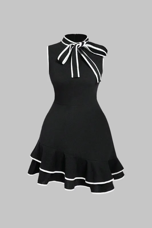 Plus Size Contrast Tie-Up Asymmetrical Hem Sleeveless Mini Dress sold by Micas