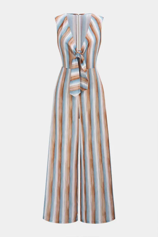 Stripes Print V-Neck Strappy Sleeveless Jumpsuit sold by Micas