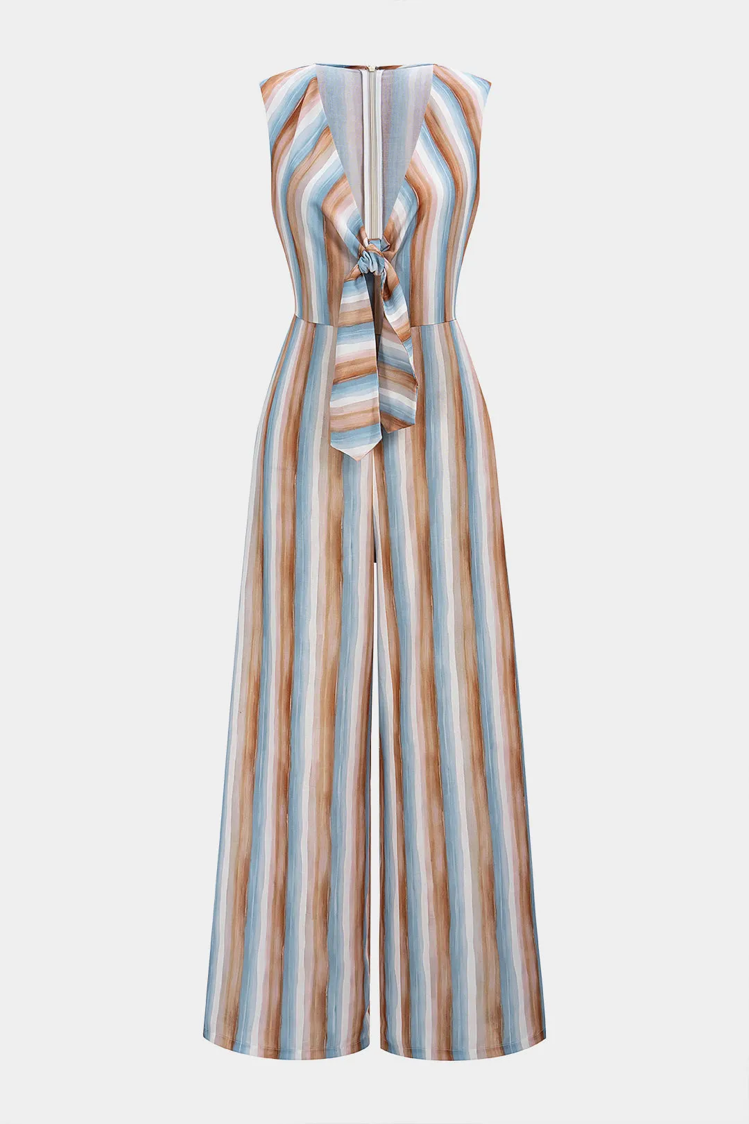 Stripes Print V-Neck Strappy Sleeveless Jumpsuit sold by Micas