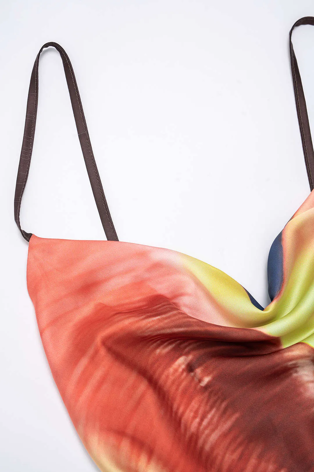 Tie Dye Print Satin Draped Cowl Neck Sleeveless Maxi Dress sold by Micas product image thumbnail 3