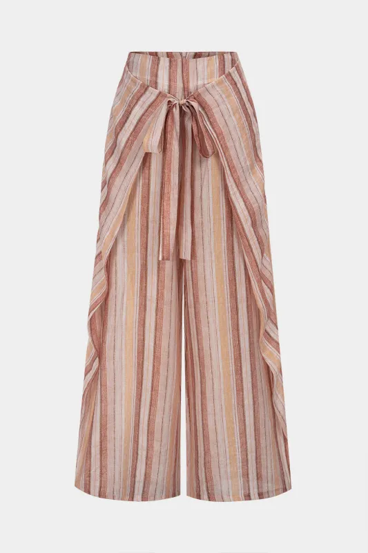 Stripes Print Tie Up Wide Leg Pants made by Micas