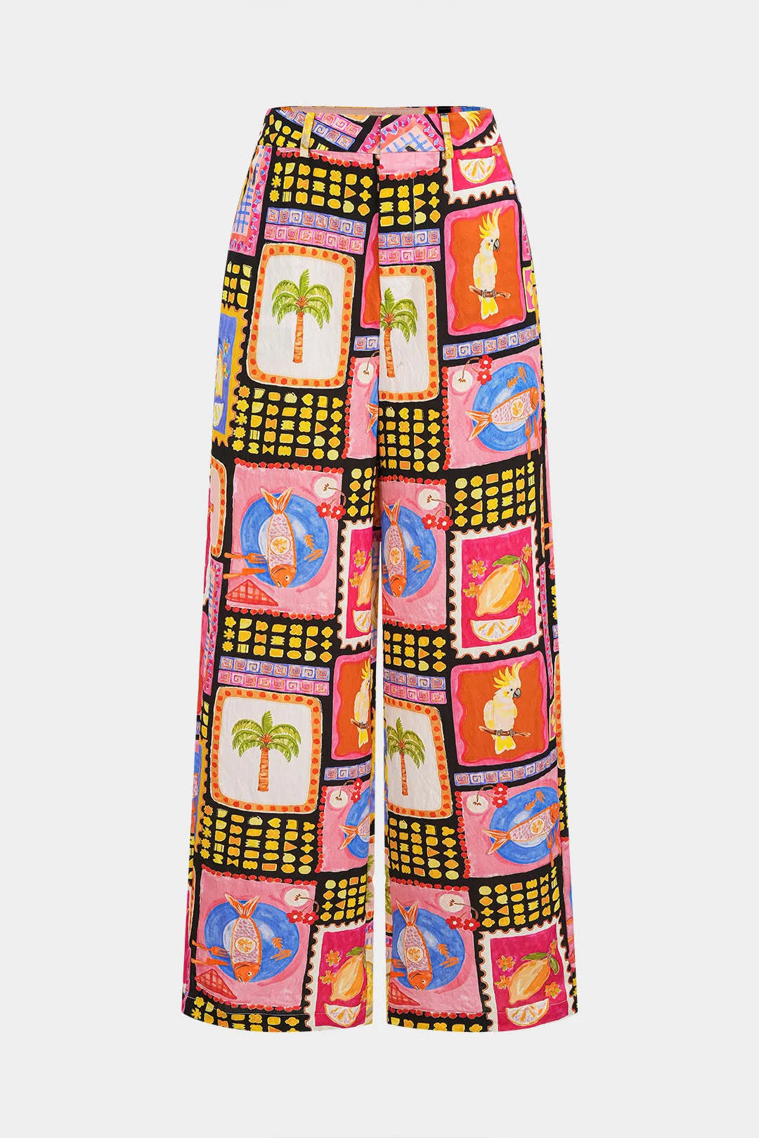 Artistic Print High-Waist Straight Leg Pants sold by Micas