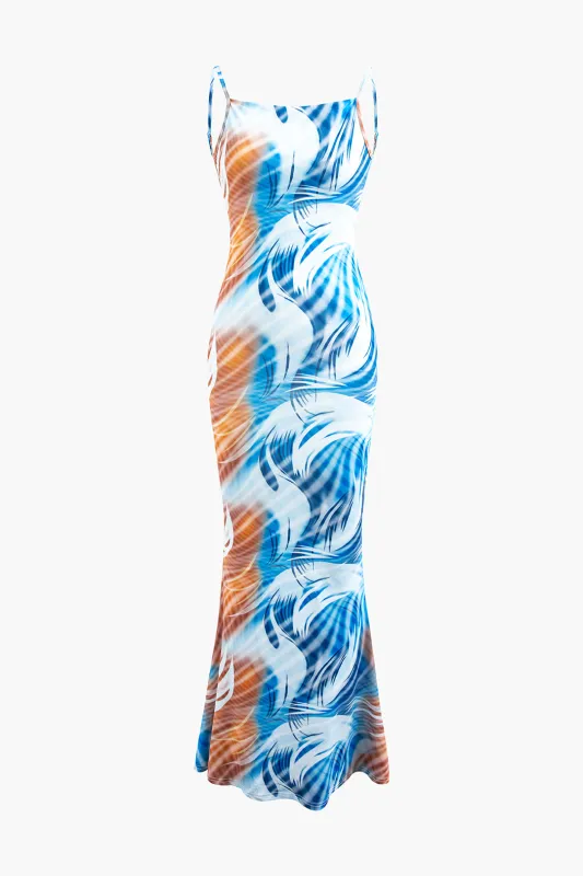 Tropical Print Backless Sleeveless Maxi Dress sold by Micas