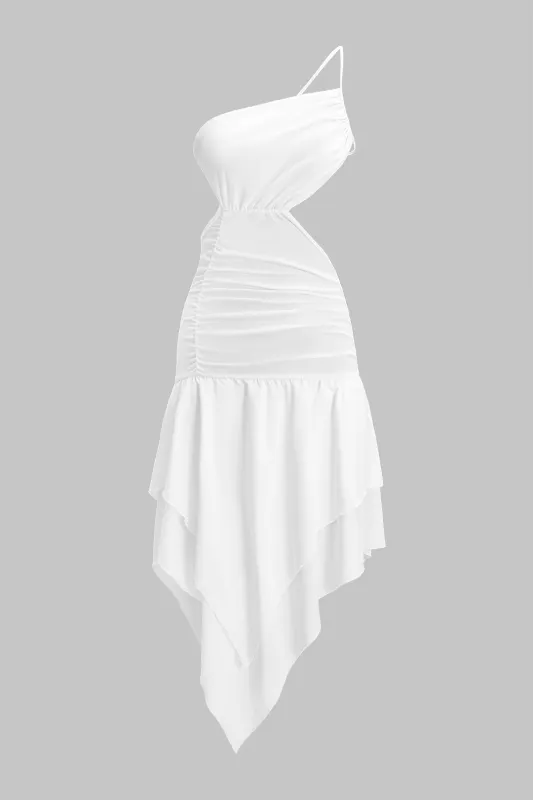 Backless Asymmetrical Ruched Sleeveless Midi Dress sold by Micas