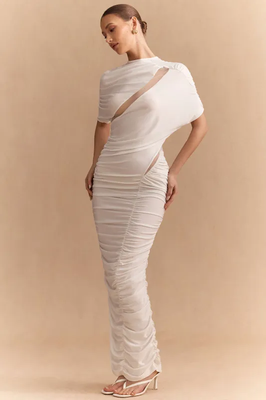 Patchwork Asymmetrical Cut Out Ruched Short Sleeve Maxi Dress sold by Micas