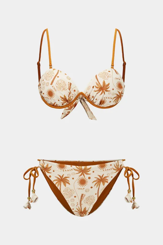 Palm Leaf Print Strappy Bikini Set sold by Micas