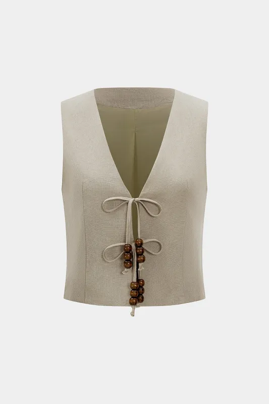 Linen V-Neck Bow Vest sold by Micas