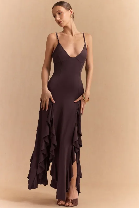 Ruffle Hem V-Neck Slip Sleeveless Maxi Dress sold by Micas