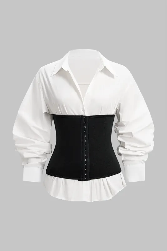 Contrast Lapel V-Neck Long-Sleeve Top sold by Micas