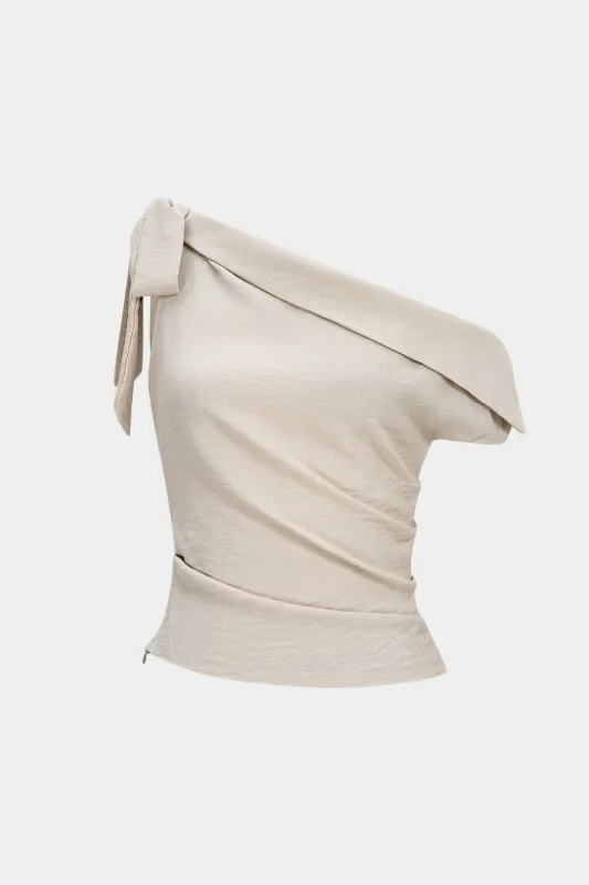 Tie-Up One Shoulder Asymmetric Ruched Sleeveless Cami Top sold by Micas