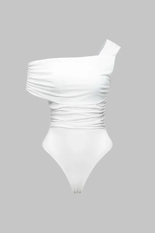 One Shoulder Asymmetrical Ruched Sleeveless Bodysuit sold by Micas