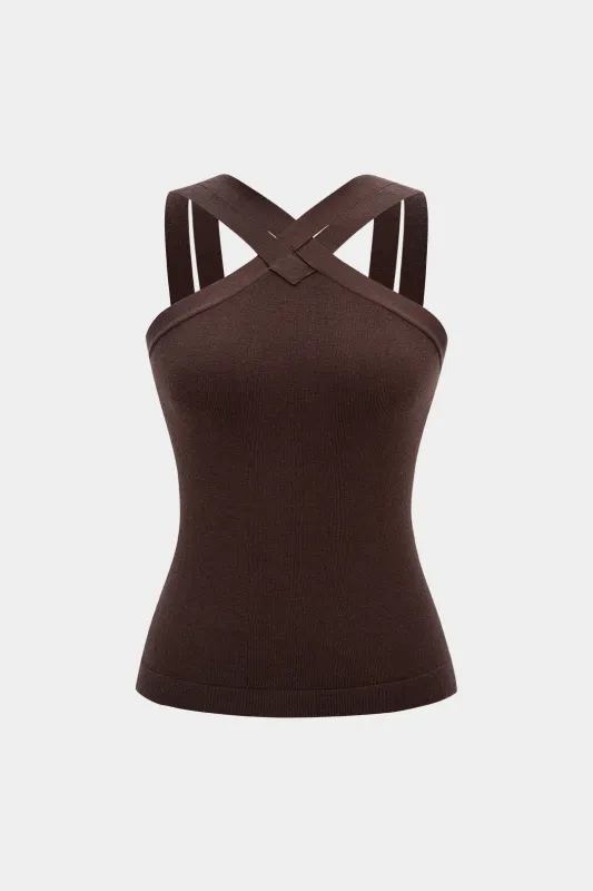 Knit Solid Crossed Tank Top sold by Micas
