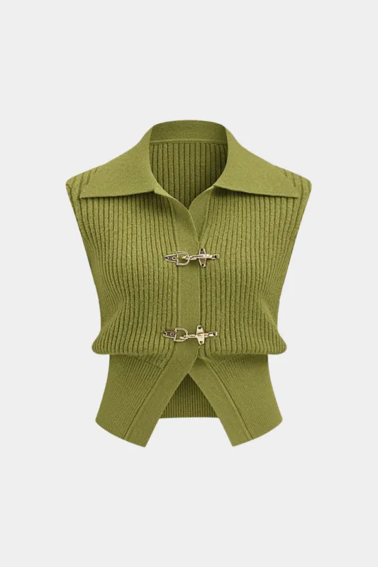 Plus Size Knit Metallic Buckle Lapel Tank Top sold by Micas