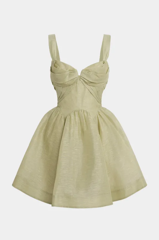 Linen Ruched Zipper Sleeveless Mini Dress sold by Micas