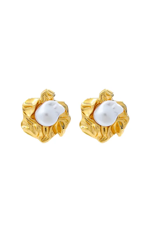 Metal Imitation Pearl Floral Earrings sold by Micas