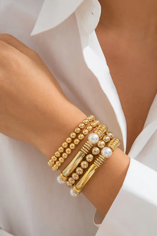 Metal Bow Pearl Bead Bracelet sold by Micas