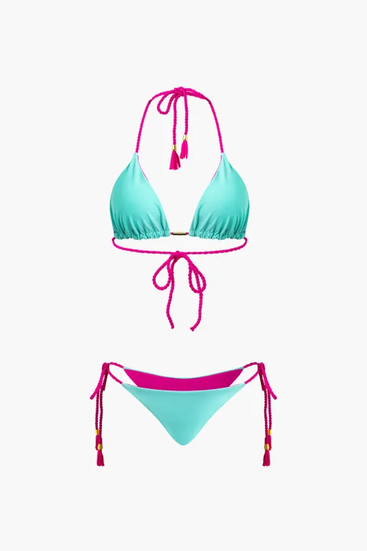 Braided Print Halter Neck Backless Tie Up Bikini Set sold by Micas