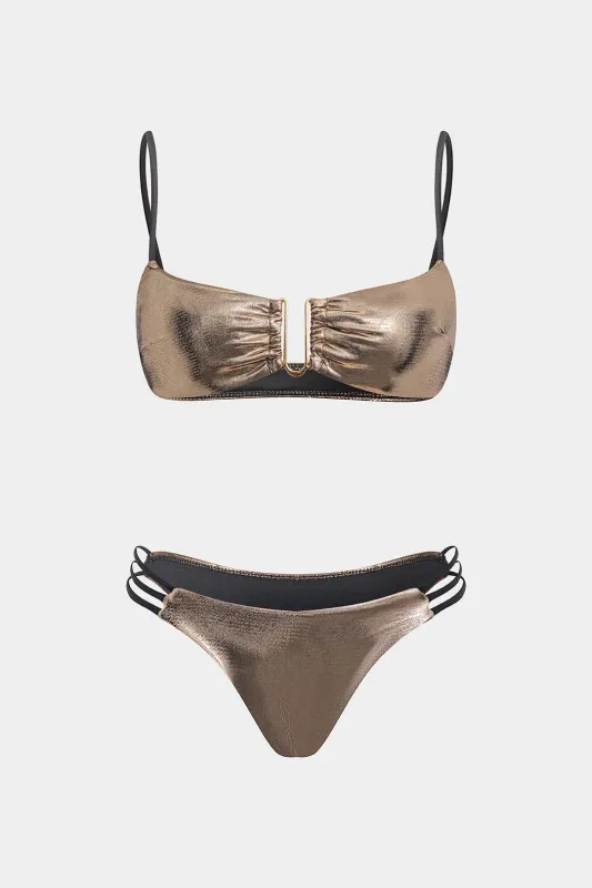 Metalic Decor Ruched Bikini Set sold by Micas