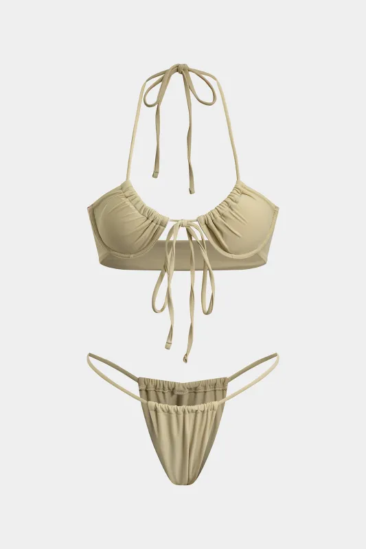 Halter Neck Tie Up Ruched Bikini Set sold by Micas