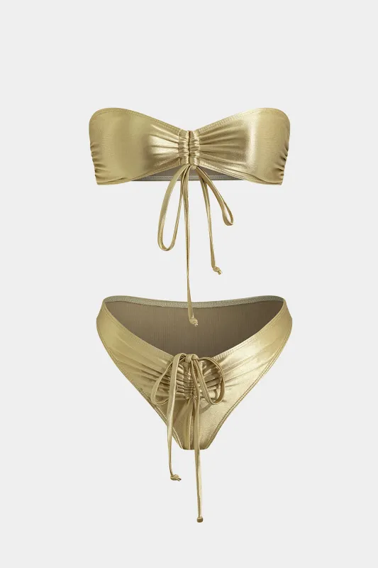 Satin Drawstring Ruched Bikini Set sold by Micas