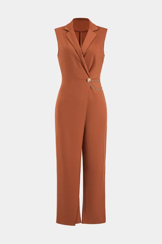 Metallic Chain Asymmetrical Ruched Sleeveless Jumpsuit sold by Micas