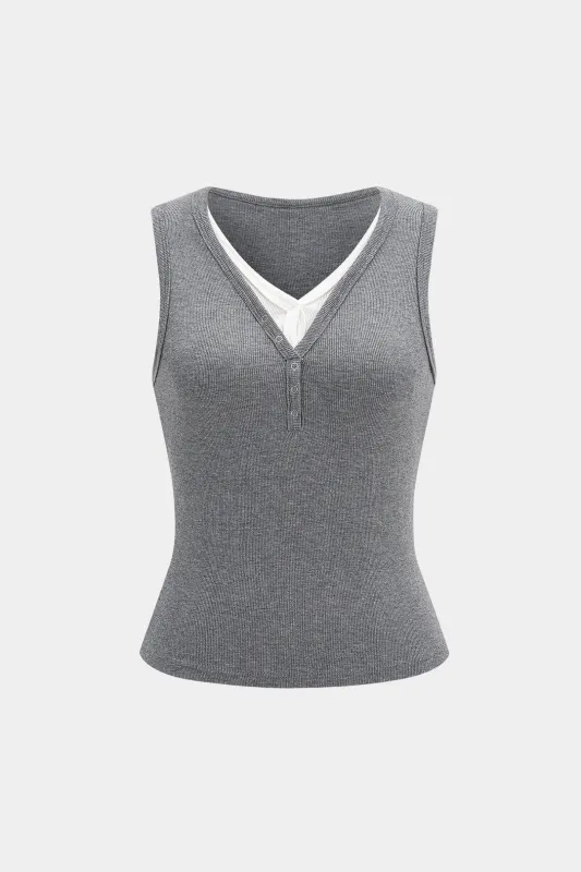 V-Neck Contrast Sleeveless Tank Top sold by Micas