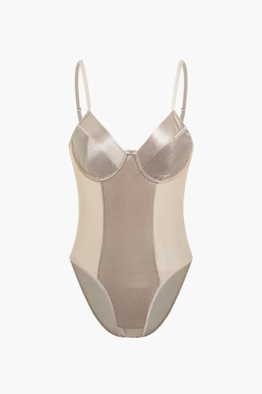 Satin Patchwork Sleeveless Bodysuit sold by Micas