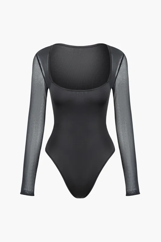 Mesh Patchwork Long Sleeve Bodysuit sold by Micas